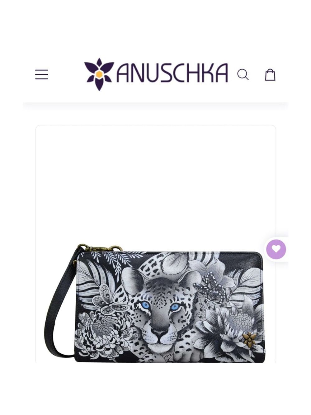 NWT Anuschka Hand-Painted Leather Crossbody Wallet/Clutch Leopard